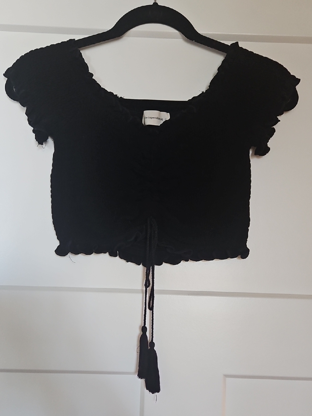 The Impeccable Pig Black Ruched Tie-Front Crop Top